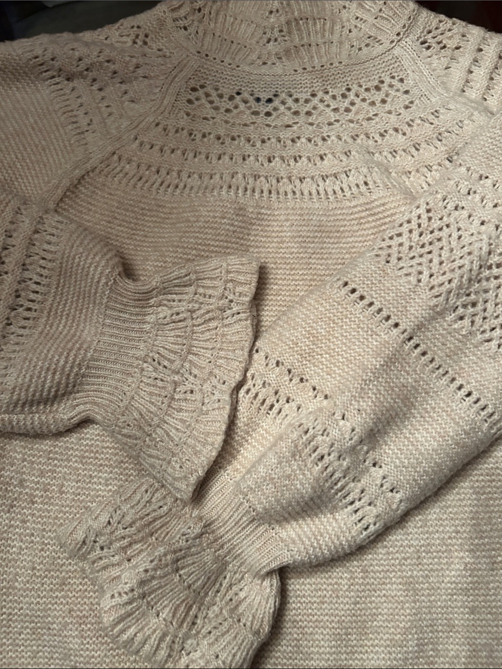 Democracy Cream Open-Knit Turtleneck Sweater with Ruffle Cuffs